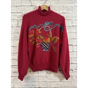 Blumarine Vintage Sweater Made In Italy Womens M/L Red Floral Basket Wool Angora